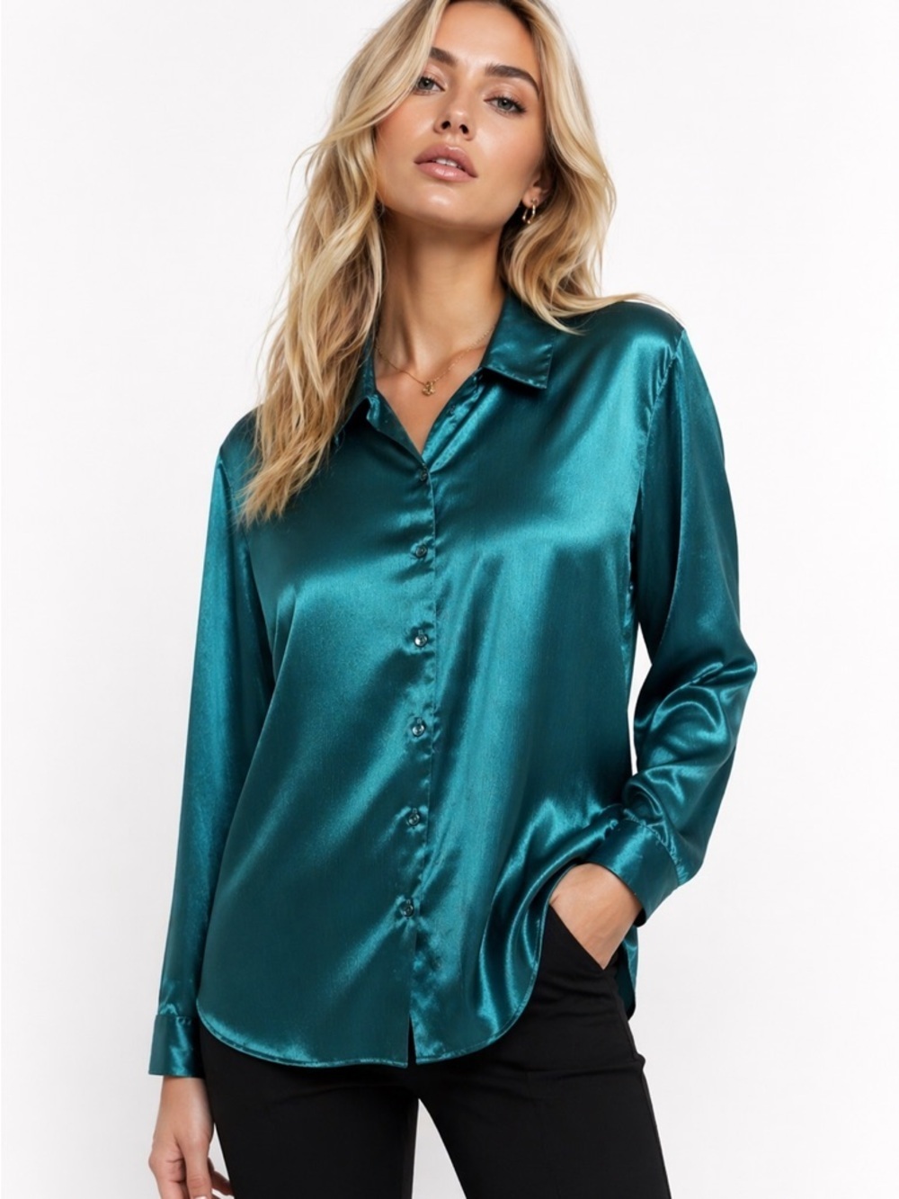 Jacklyn Smith Green Polyester Long Sleeve Blouse Size 18